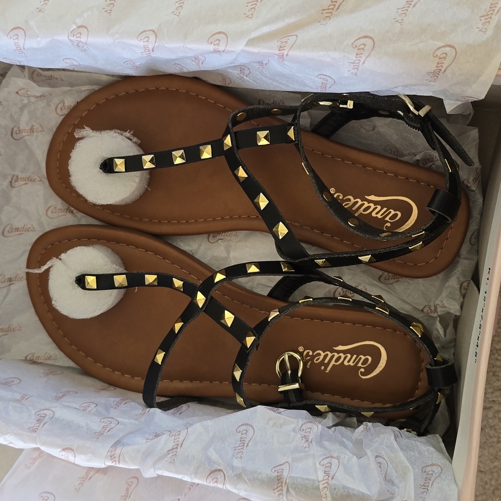 Candie's Black Sandals with Gold Accents